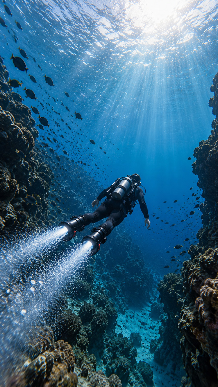 Diving gets faster with an underwater jetpack