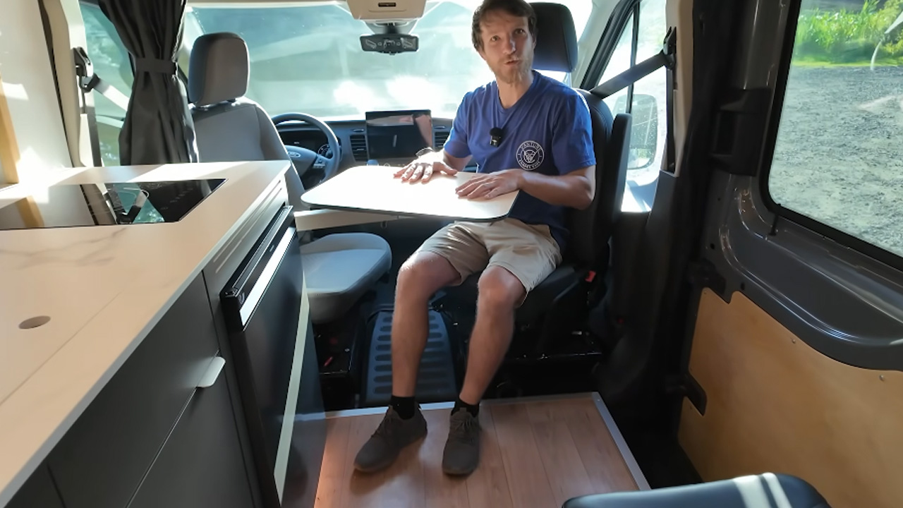 Inside the ultimate off-grid Ford Transit adventure van cabin