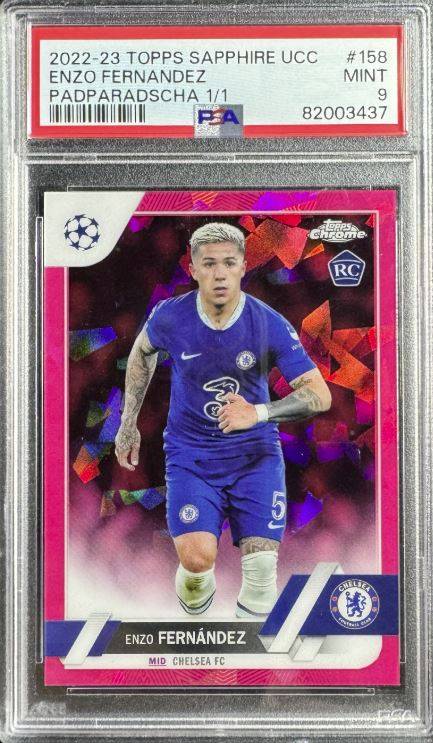 Enzo Fernandez's top club sale is this 2022-23 Topps Chrome Padparadscha 1/1 for nearly $6,700 | Card Ladder