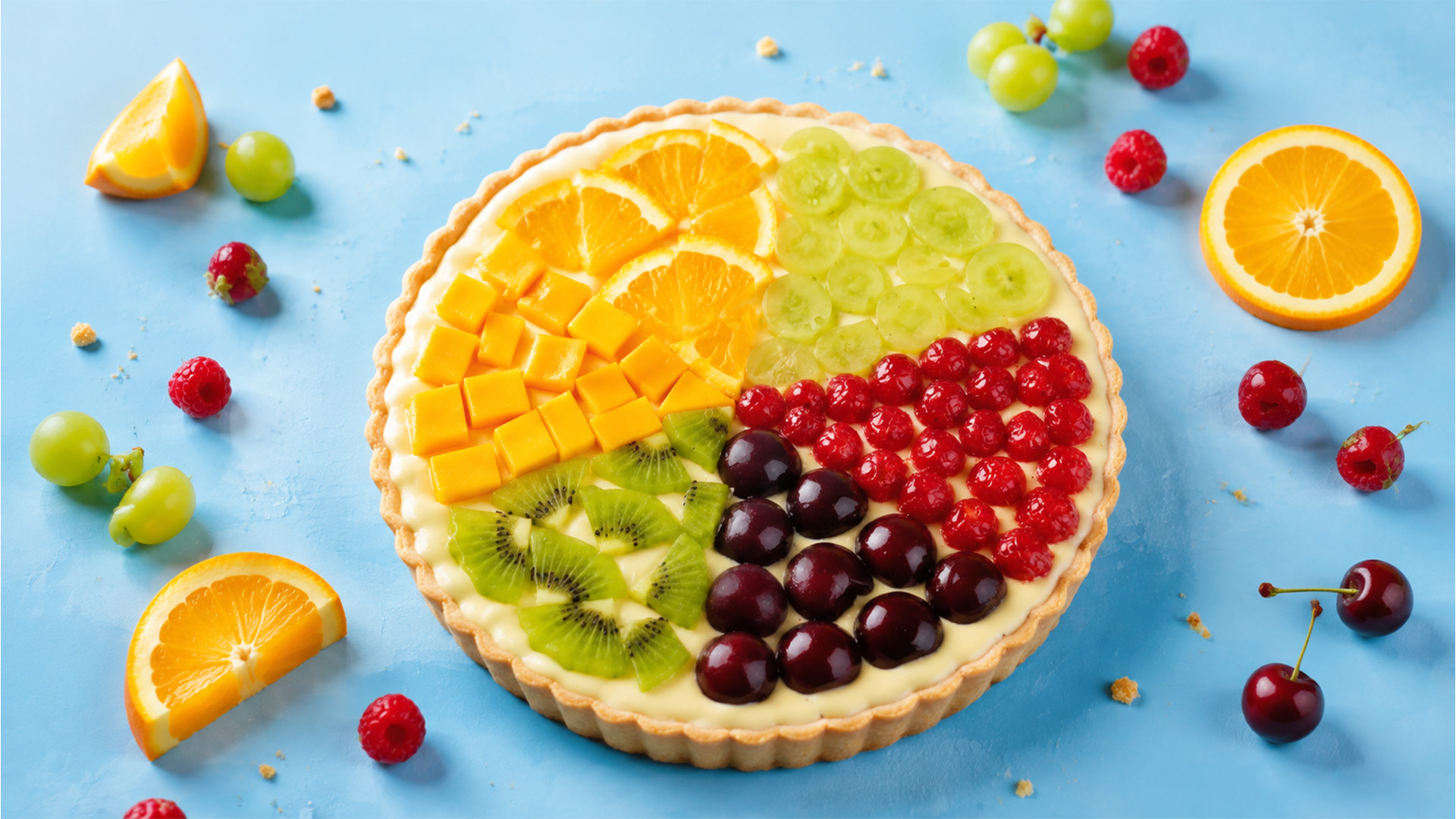 A colorful fruit tart from crust to topping