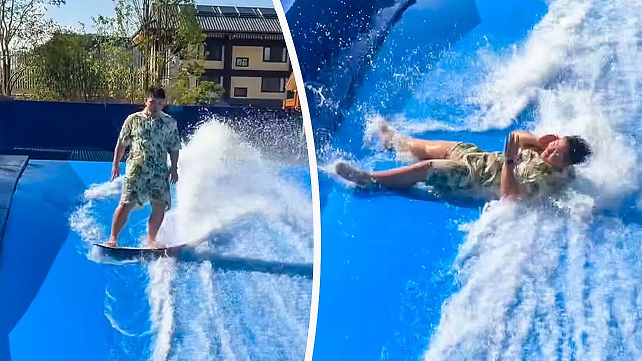 Surfer trapped in current spins into accidental breakdance routine