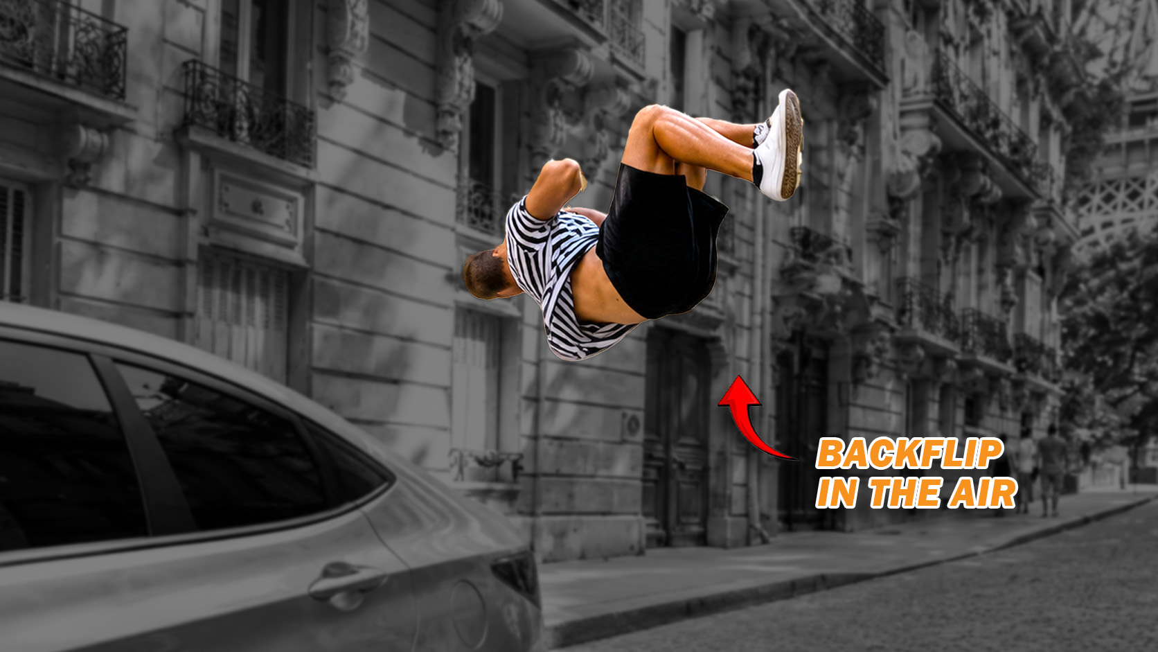 Flip jump moment showing skill and control
