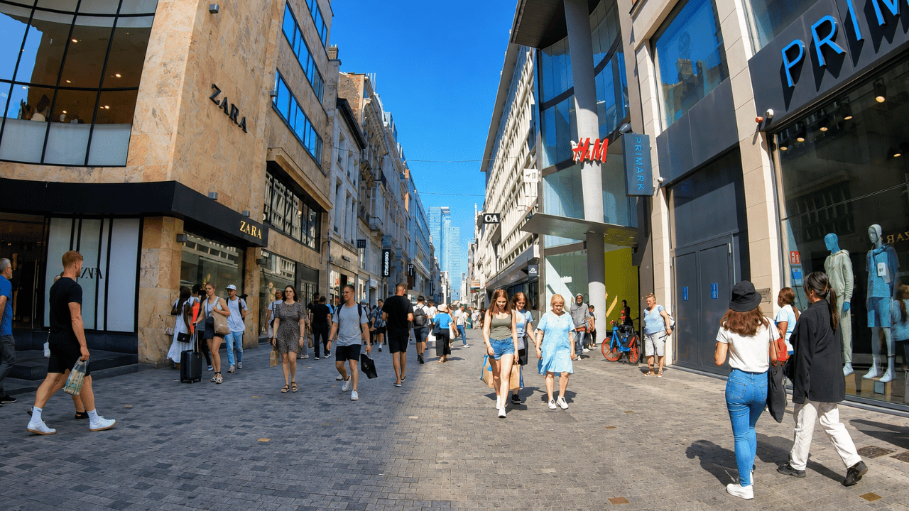 A Sunny Walk Through Brussels Busy Shopping District (4K)