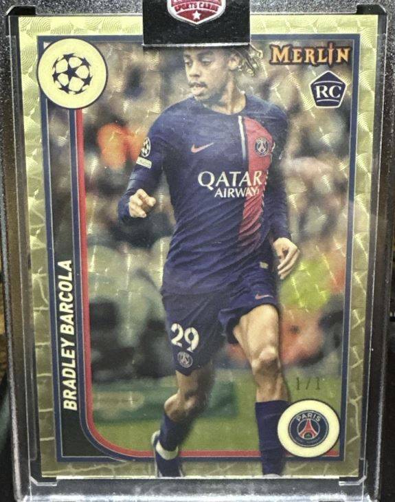 This 2023-24 Topps Chrome Merlin Superfractor that went for $2,400 is Bradley Barcola's top club card sale | Card Ladder