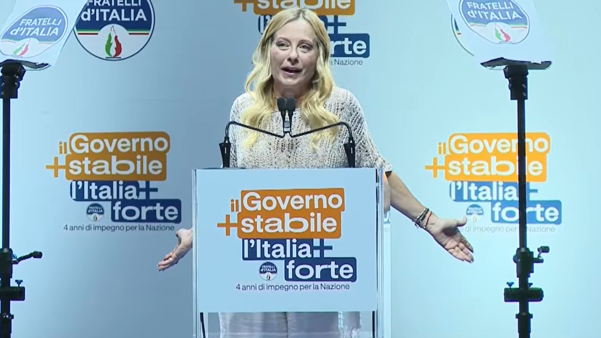 Giorgia Meloni durante un comizio fonte: YouTube