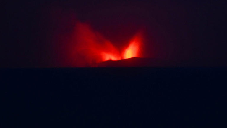 Anak Krakatau seen from Pasauran village in Serang, Banten province, Indonesia. Pic: Reuters