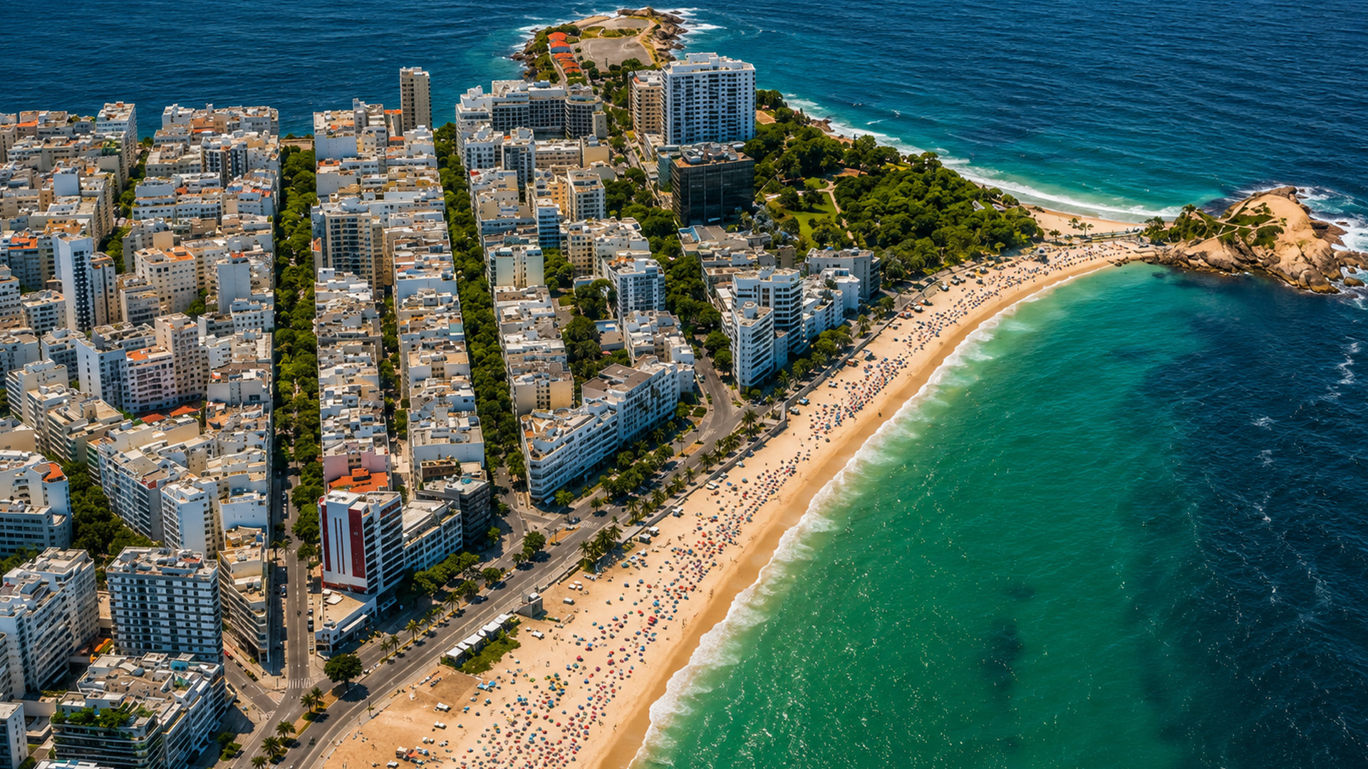 Arpoador Beach between city and ocean