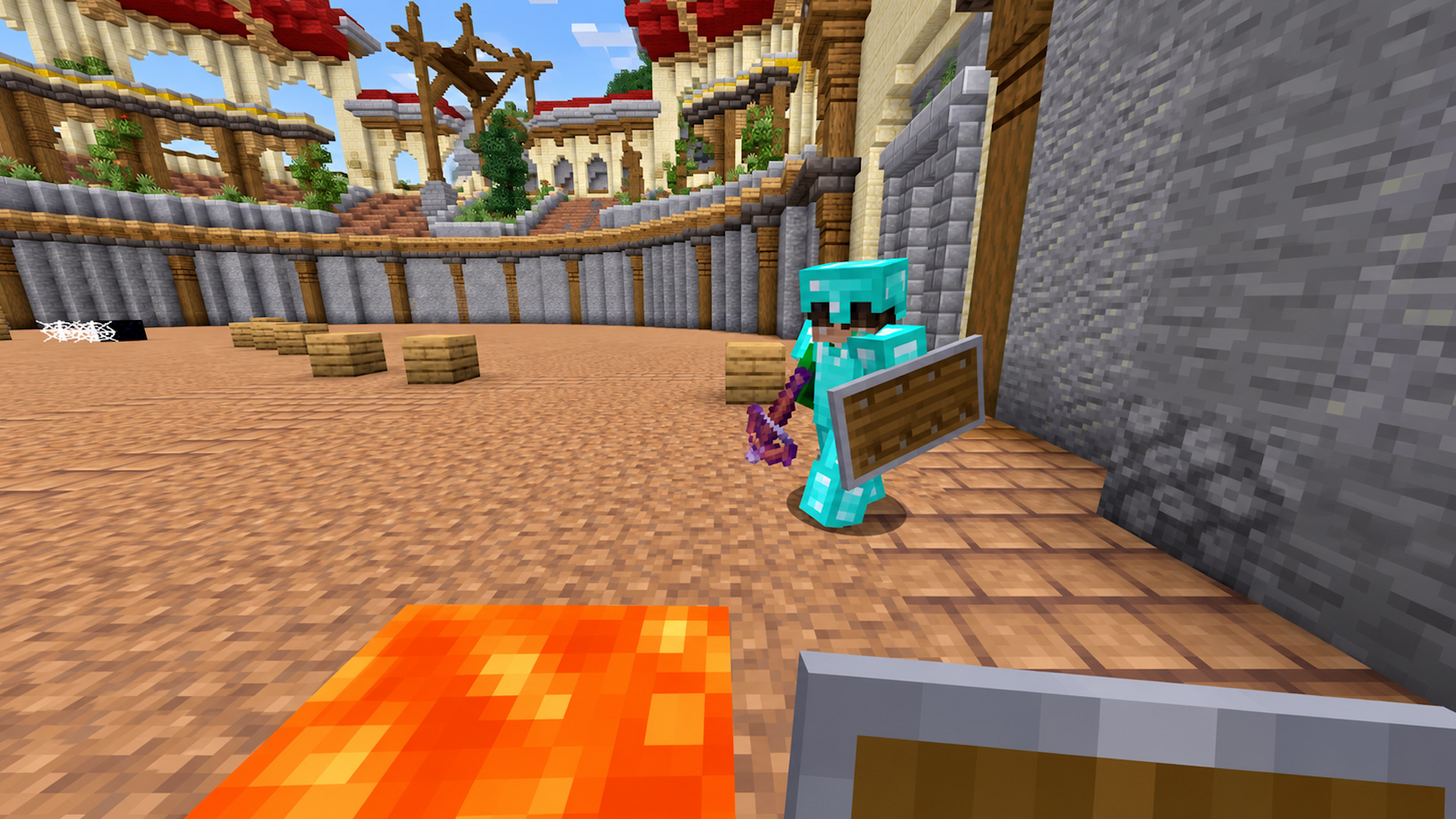 Practicing timing and positioning in Minecraft player versus player matches