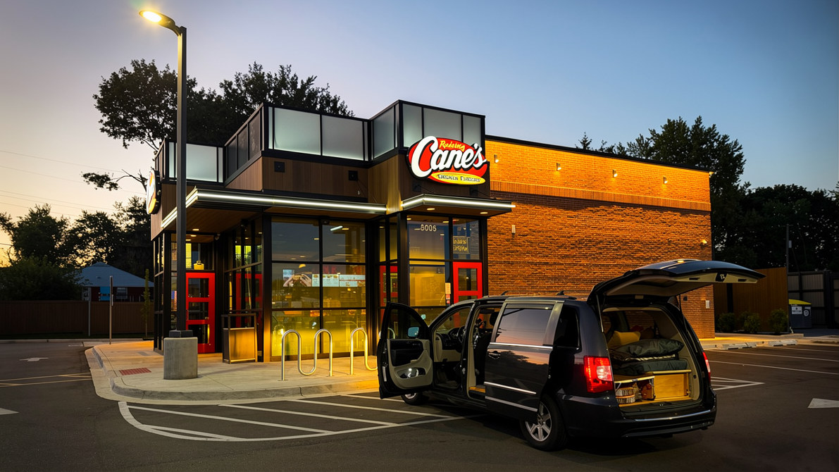 I drove 800KM to stealth camp at Raising Cane’s! Kalamazoo, Michigan