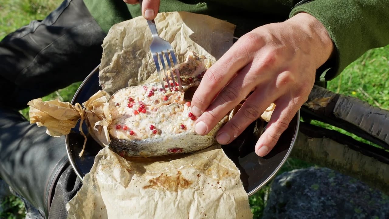 Rustic salmon over an open fire - simple cooking at its best