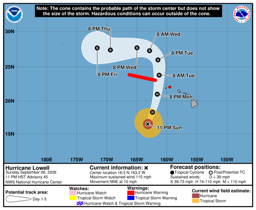Lowell track shifting slightly closer to Kauai as hurricane warning issued