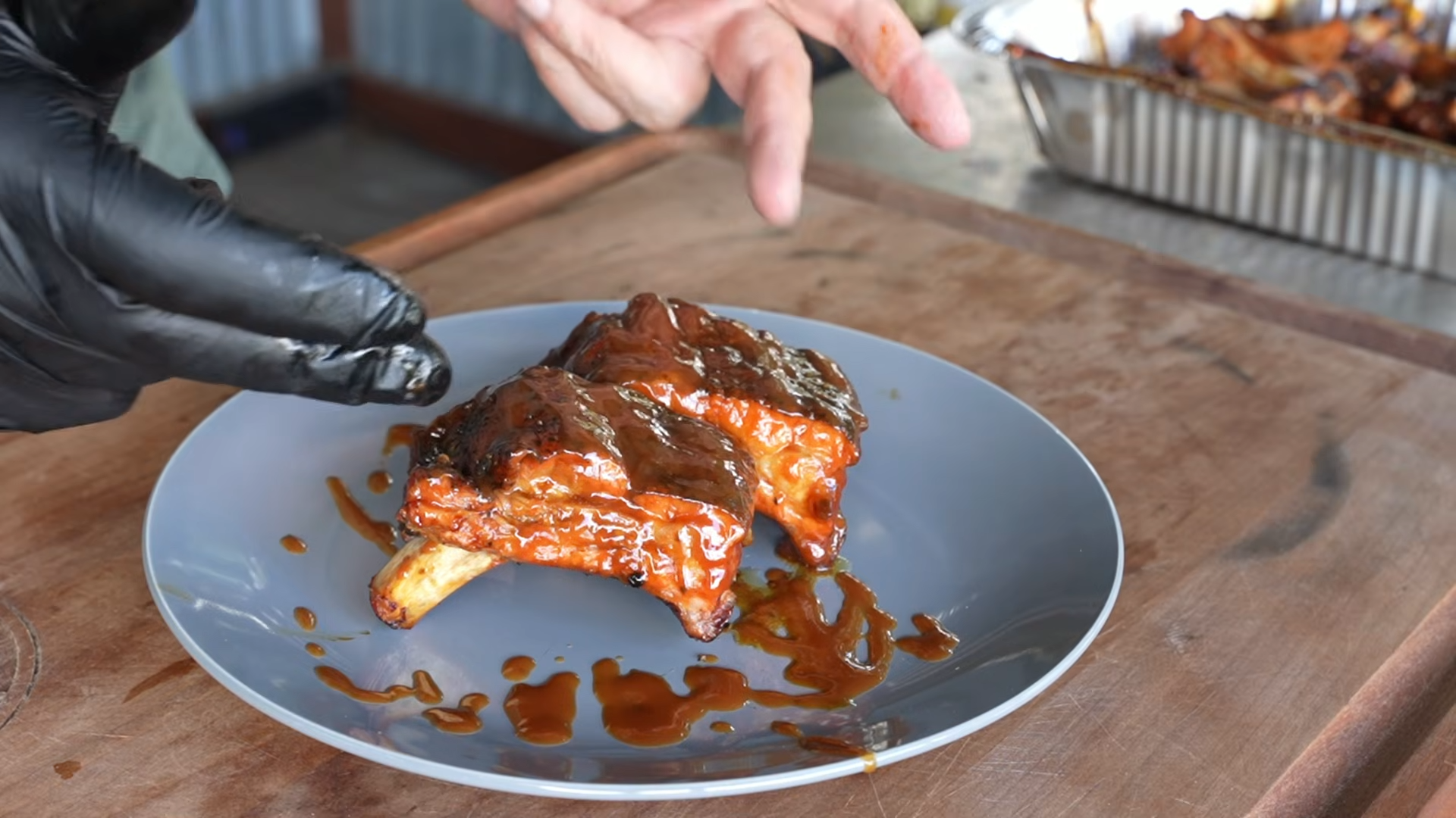 Smoked BBQ ribs finished with vinegar sauce