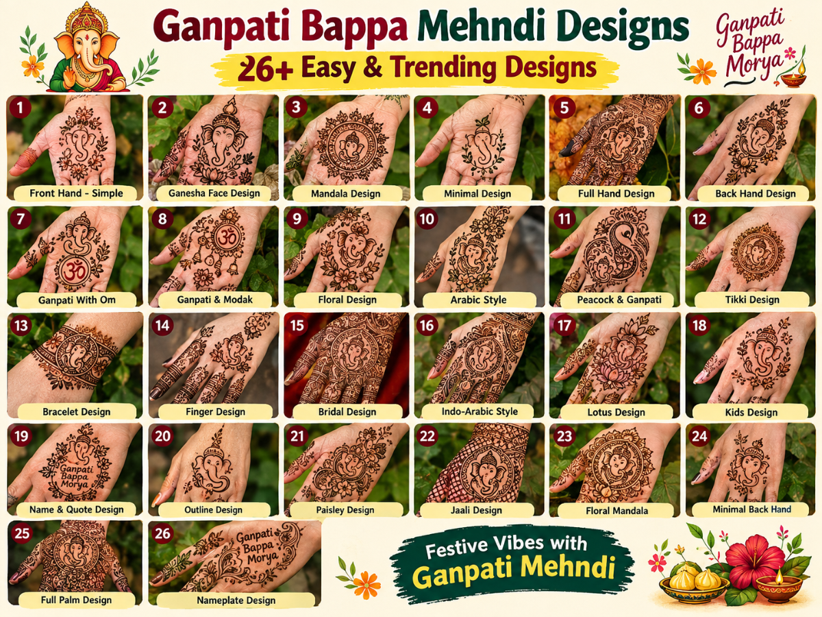 Ganpati Bappa mehndi designs 2026: 25+ simple, easy & trending Ganesh ...
