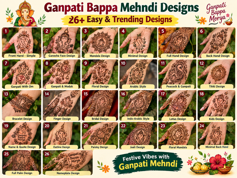 Ganpati Bappa mehndi designs 2026: 25+ simple, easy & trending Ganesh ...