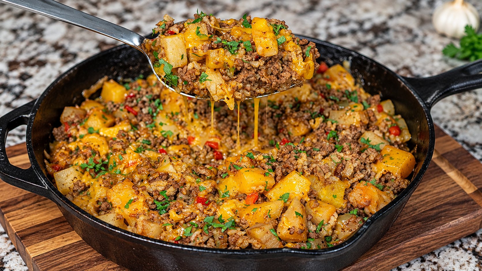 Simple and delicious: Cheesy beef and potato skillet! #food #cooking #yummy