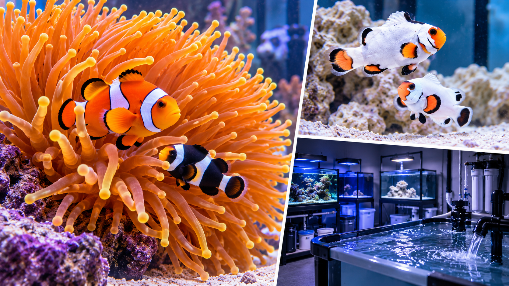 Saltwater fish room tour: Clownfish, anemones & aquarium maintenance