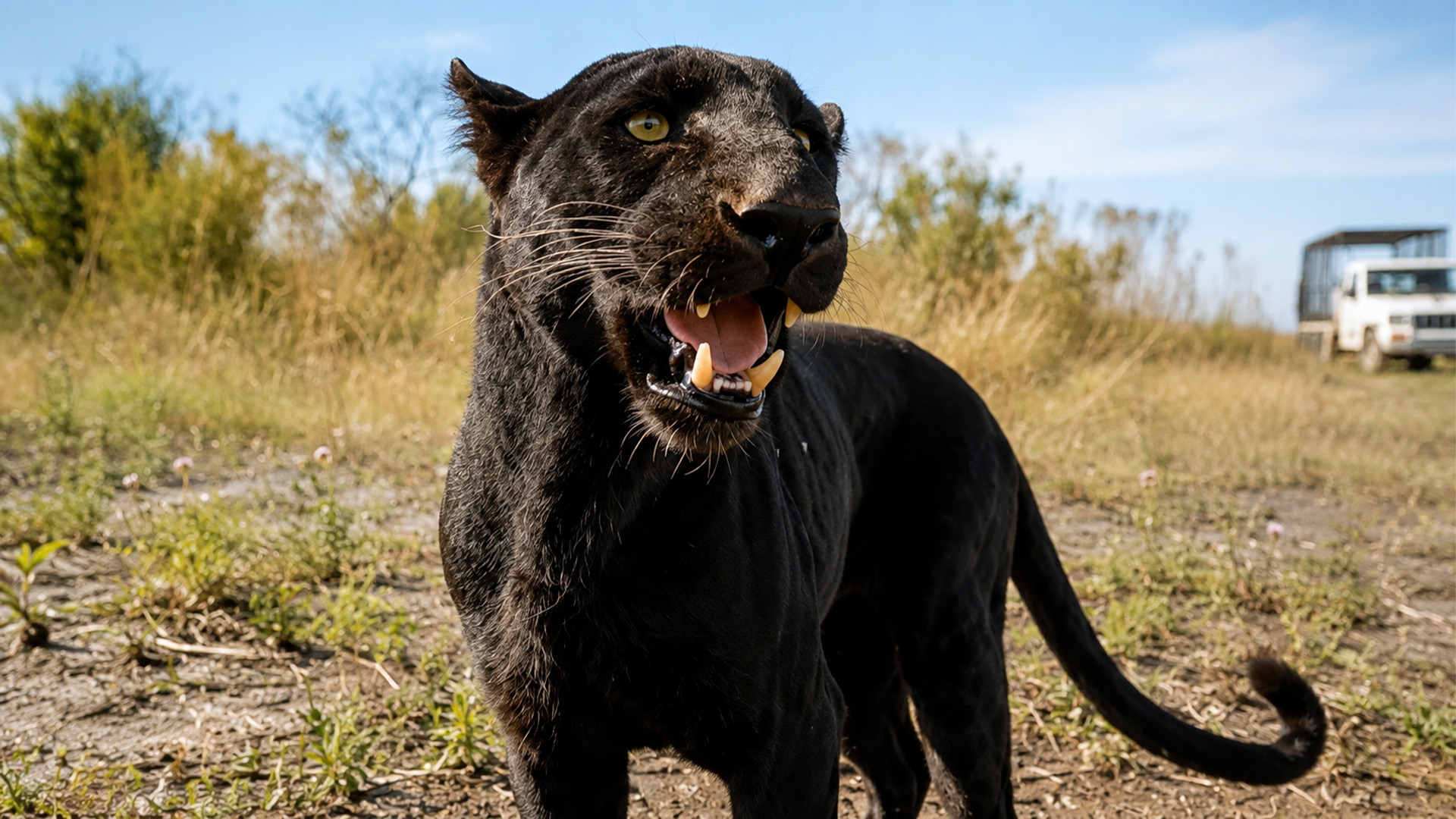 A free walk with a black leopard