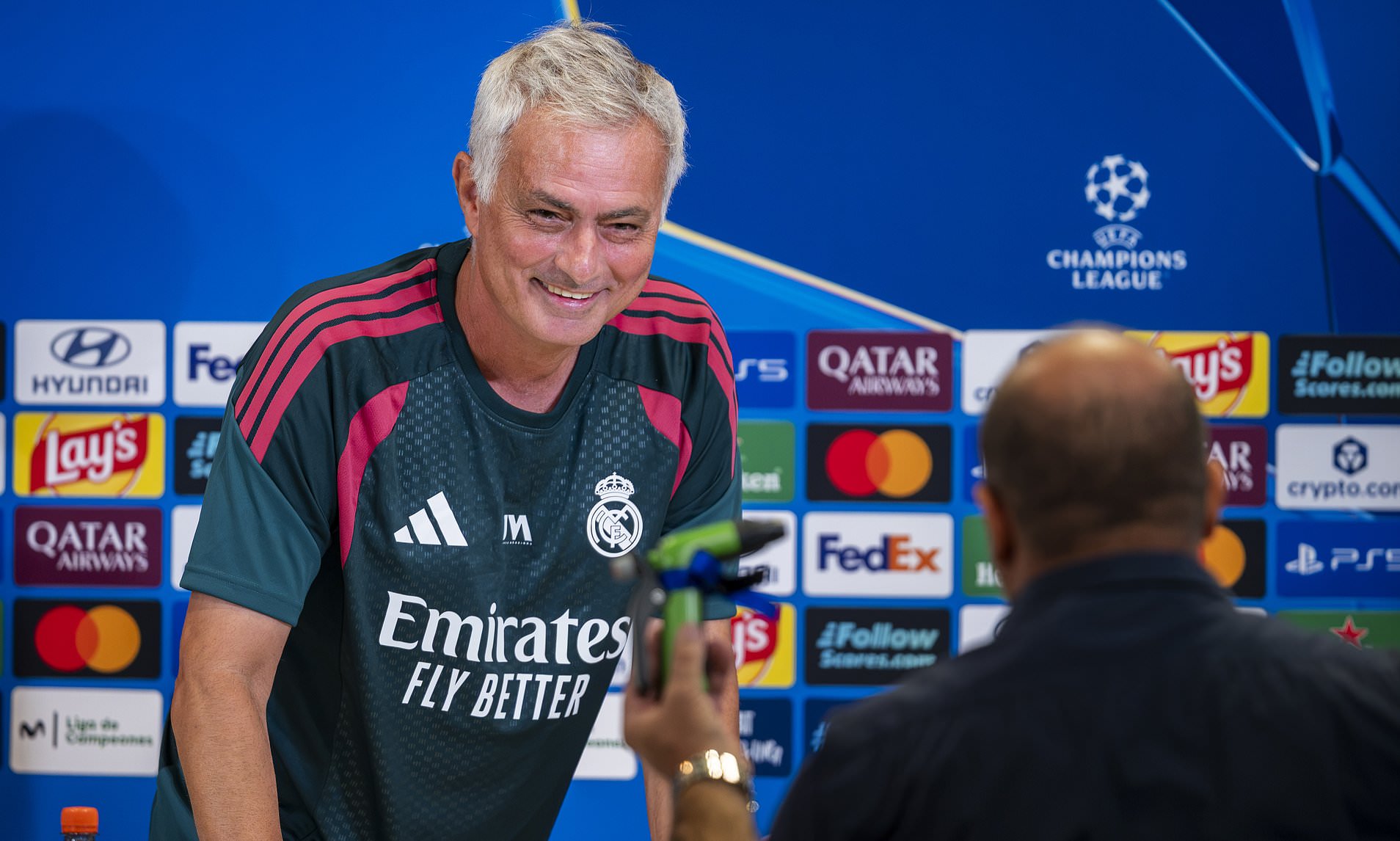 Bizarre moment Jose Mourinho is handed a sprinkler by a journalist in a press conference