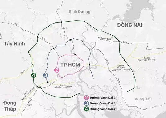 Quy hoạch ba tuyến vành đai 2, 3, 4 TP HCM. Đồ họa: Hoàng Thanh
