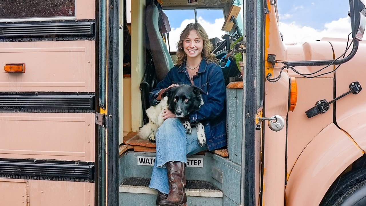 The cutest tiny home is hidden inside a pink school bus
