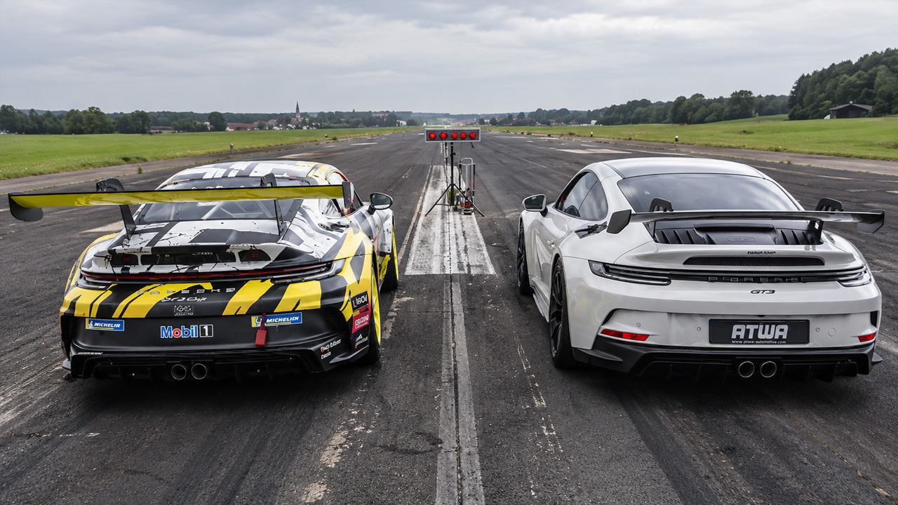 Porsche GT3 992 gegen GT3 Cup im drag race