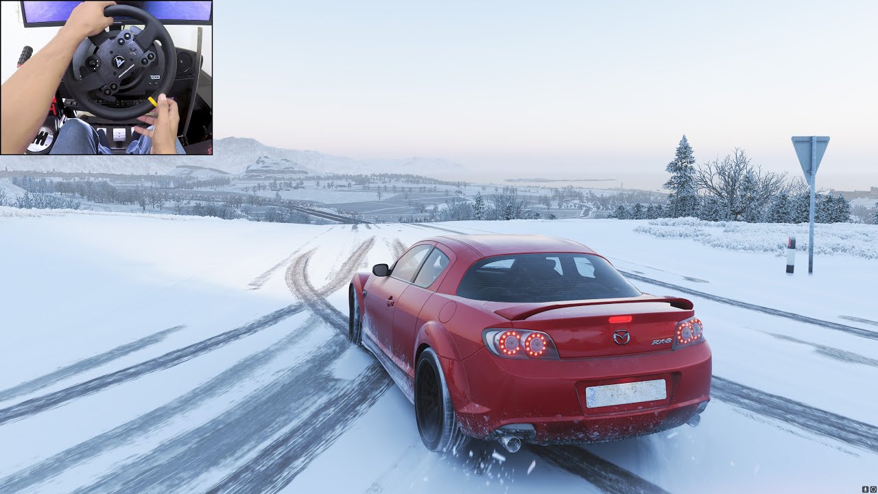 Mazda RX-8 R3 snow drifting in Forza Horizon 4 Thrustmaster TX gameplay