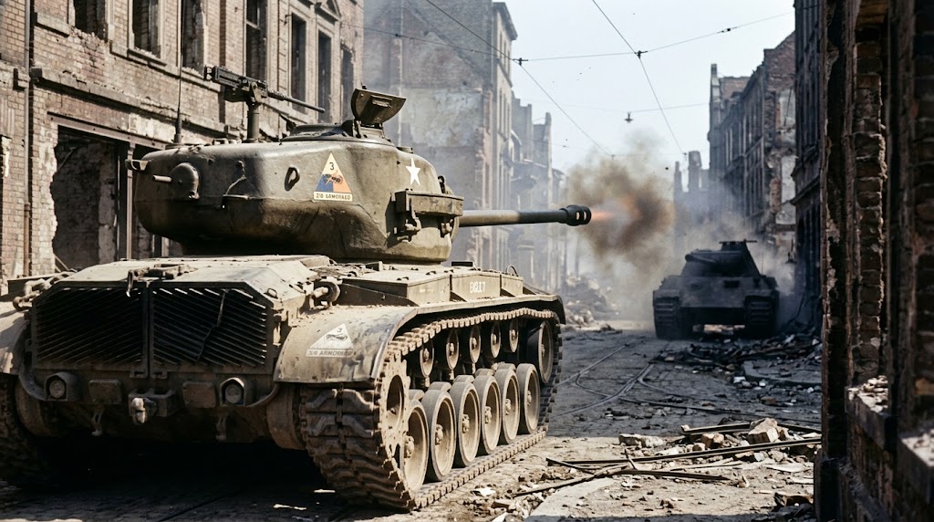 Cologne tank duel - The Pershing vs Panther battle caught on camera