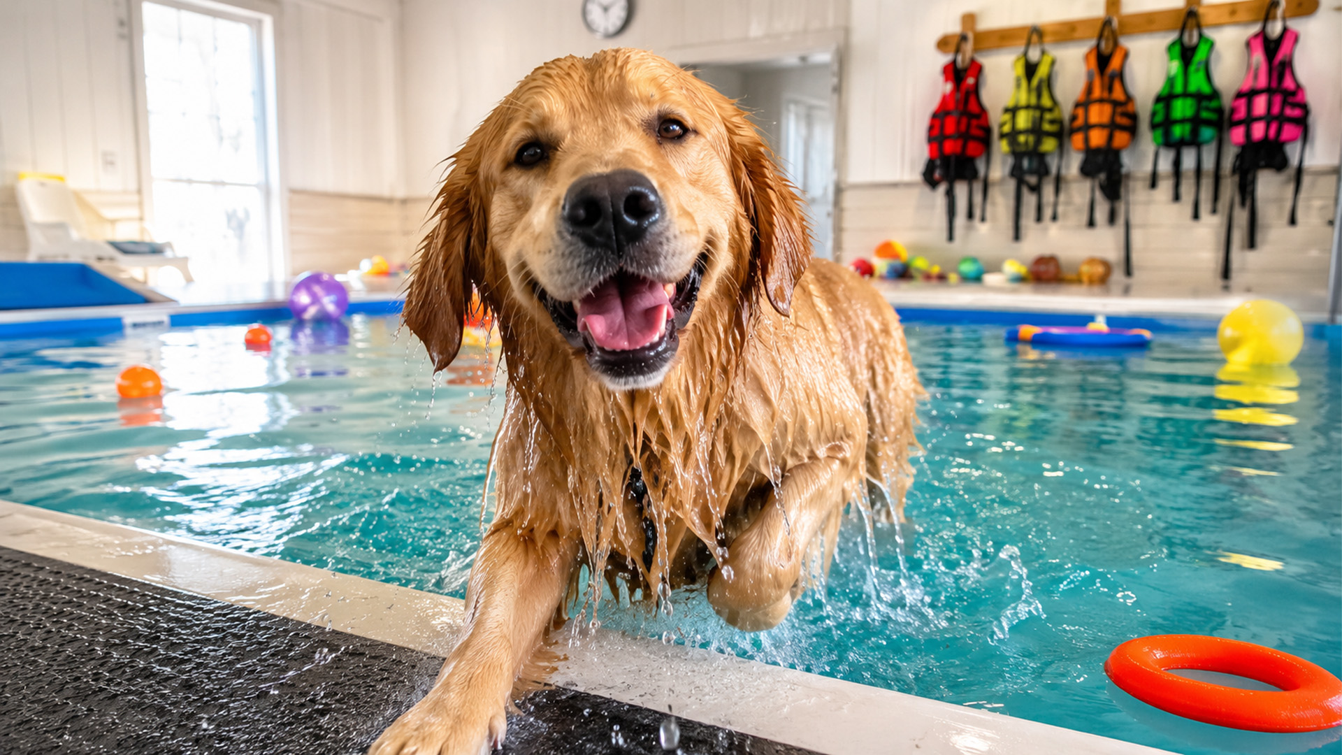 Golden retriever throws the best pool party
