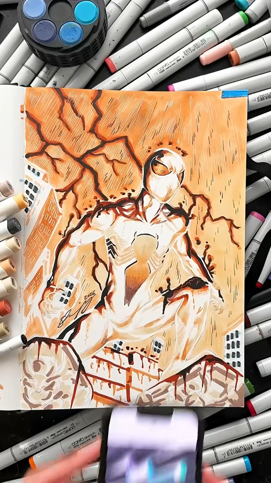 Drawing symbiote Spider-Man using opposite colors only