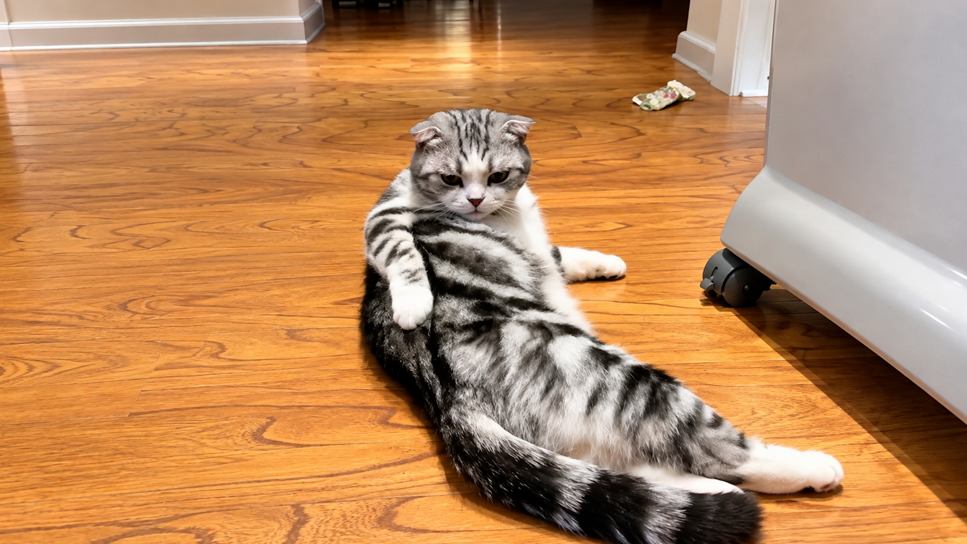 Cute cat finds a funny way to relax