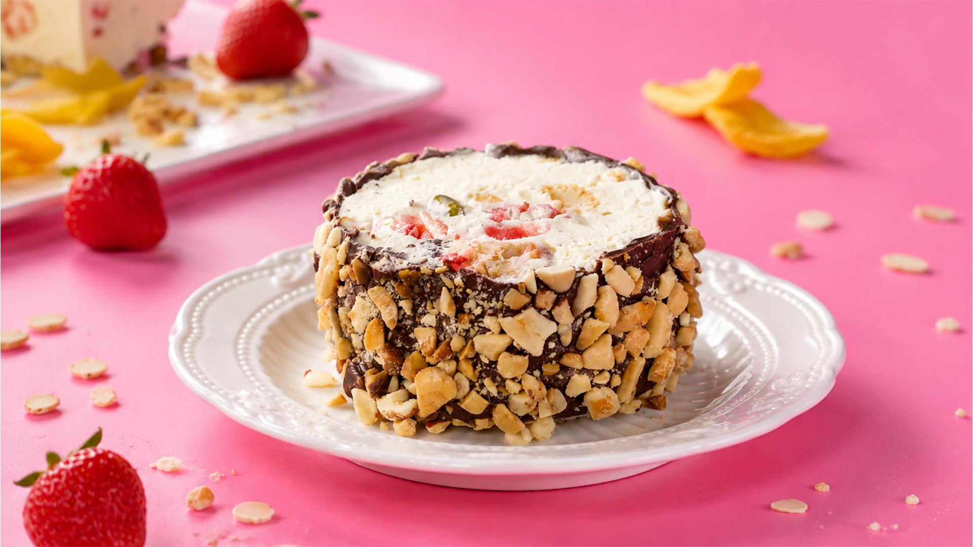 Chocolate wafer cake with fruity cream filling