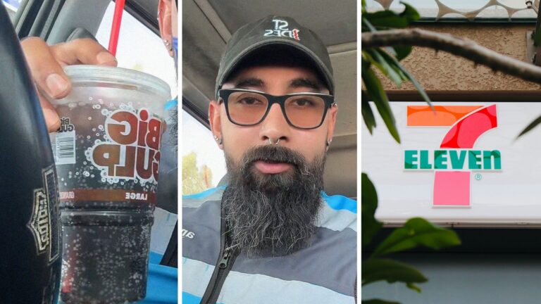 Amazon driver pulls up to house with mini fridge filled with soda, snacks. He goes to 7-Eleven instead for Big Gulp, Doritos