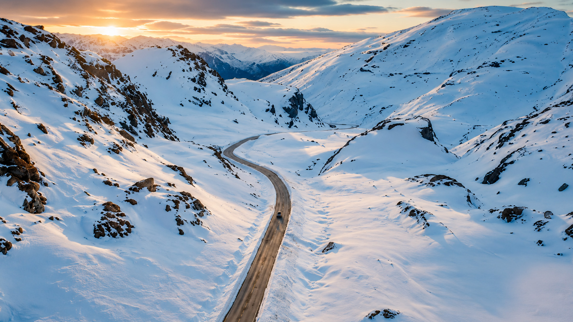 Driving through Norway’s snow-covered mountains