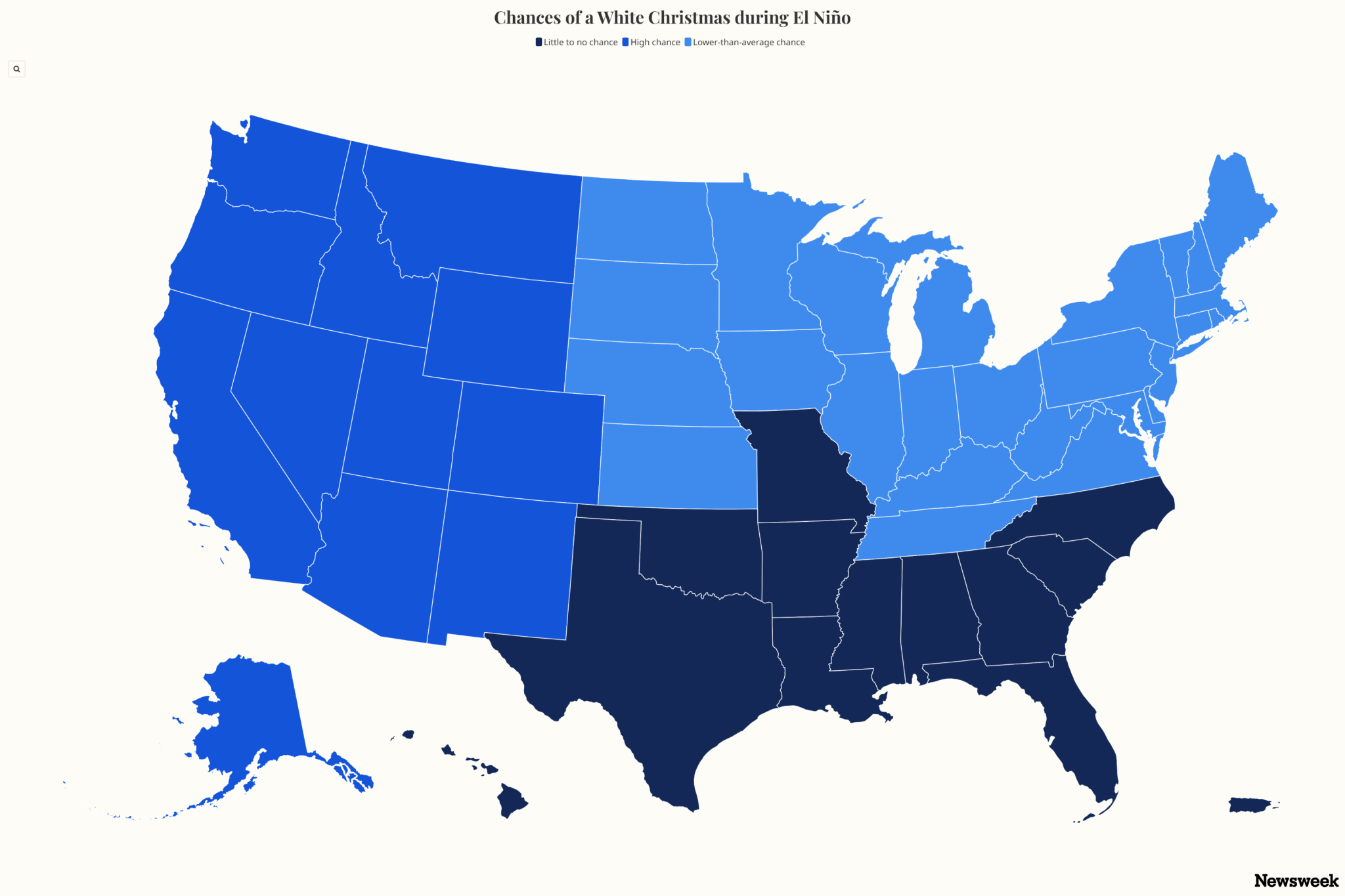 El Niño white Christmas map shows snow impact for every state