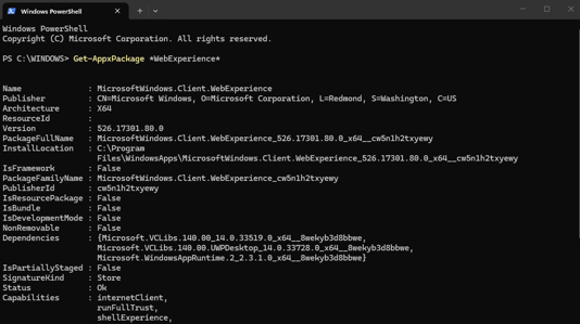 This should come next because it verifies the Web Experience package before removal.