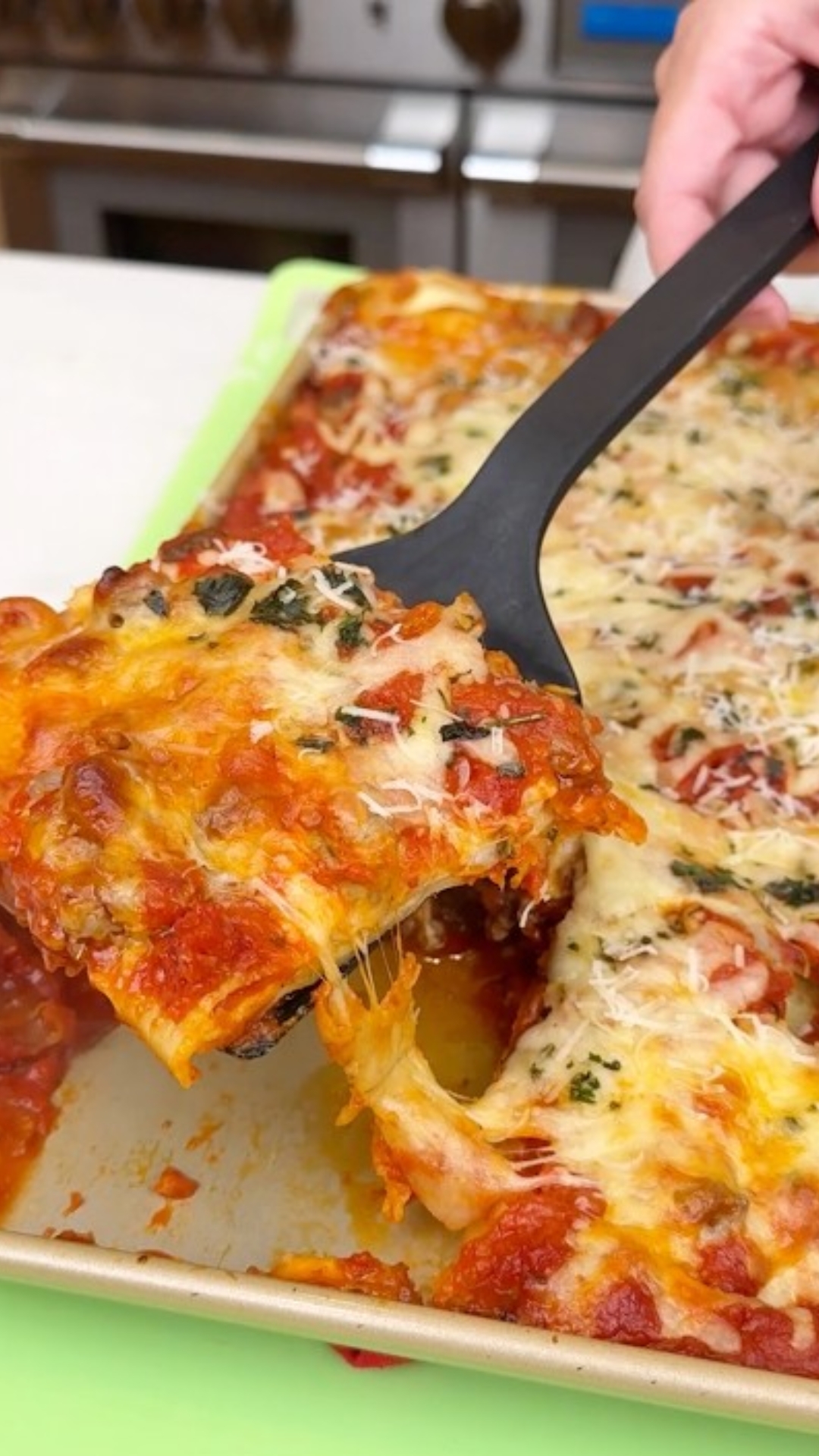 Easy Italian dinner sheet pan lasagna made with ravioli