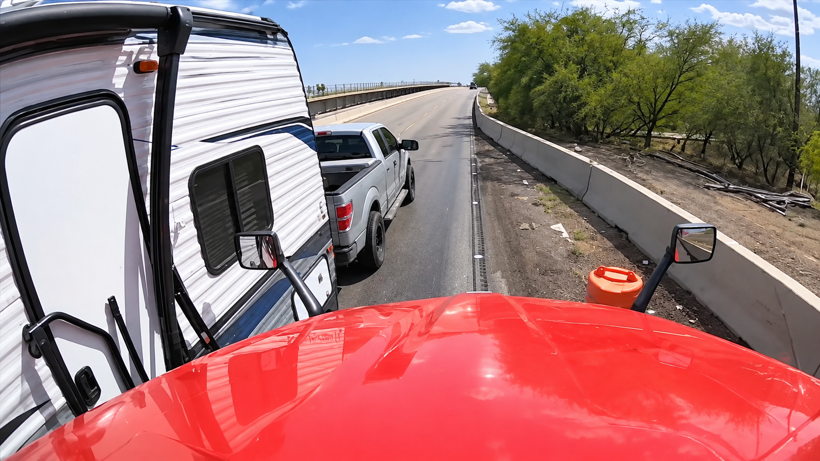 Pickup passes a semi... then the trailer creates the real problem