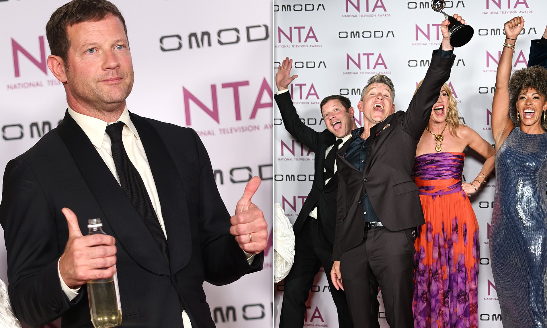 Dermot O'Leary swigs wine from the bottle as he addresses brutal ITV job cuts at the NTAs