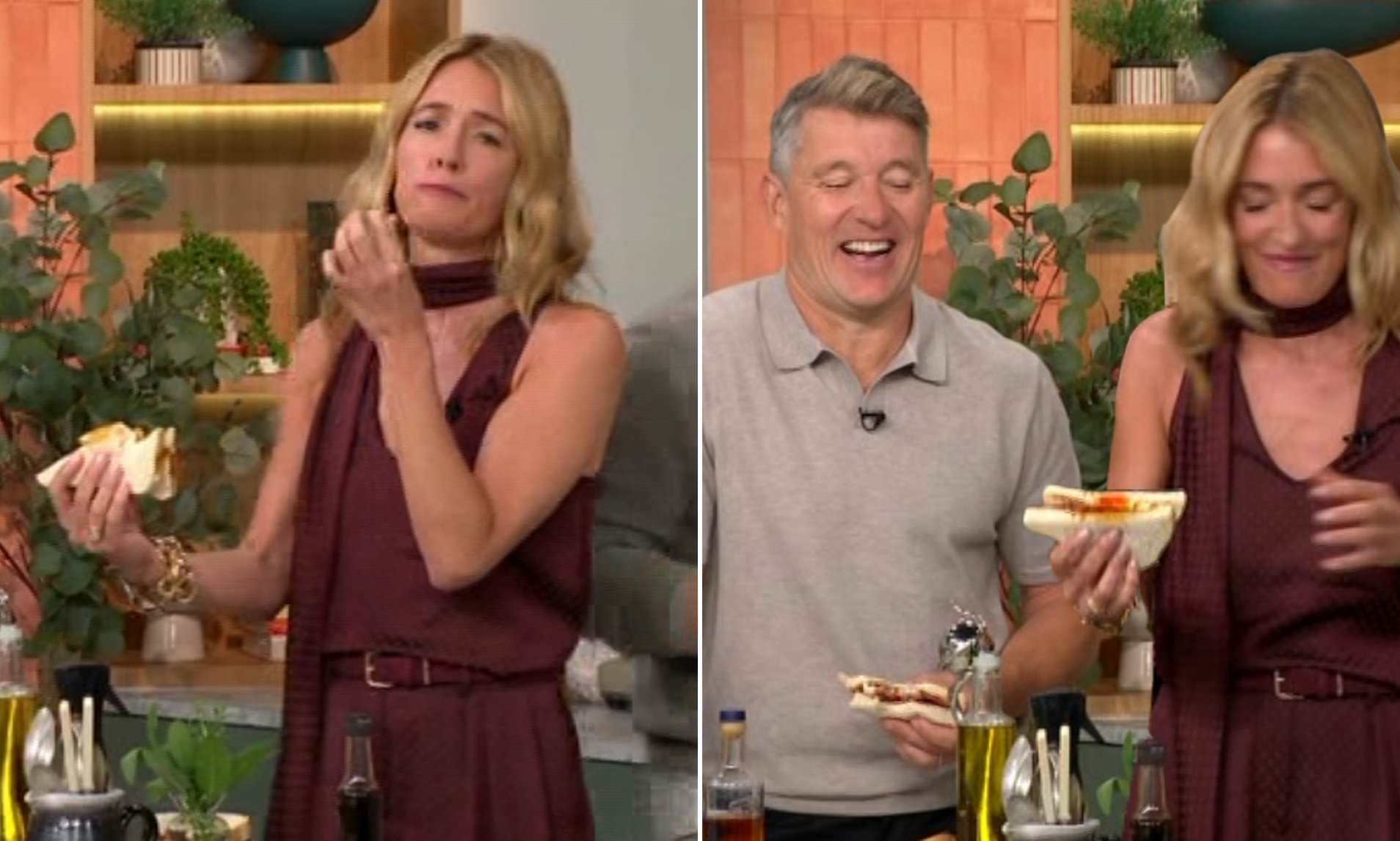 Hungover Cat Deeley and Ben Shephard groan in delight as they tuck into bacon sandwiches after NTAs