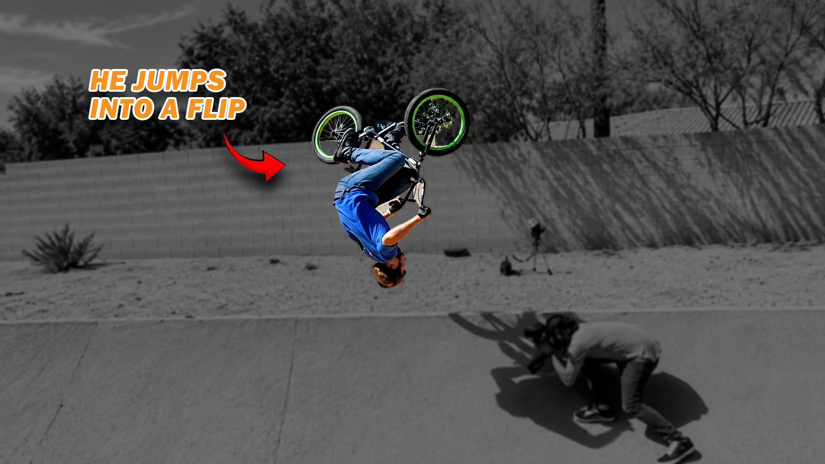 BMX rider performs a controlled stunt jump