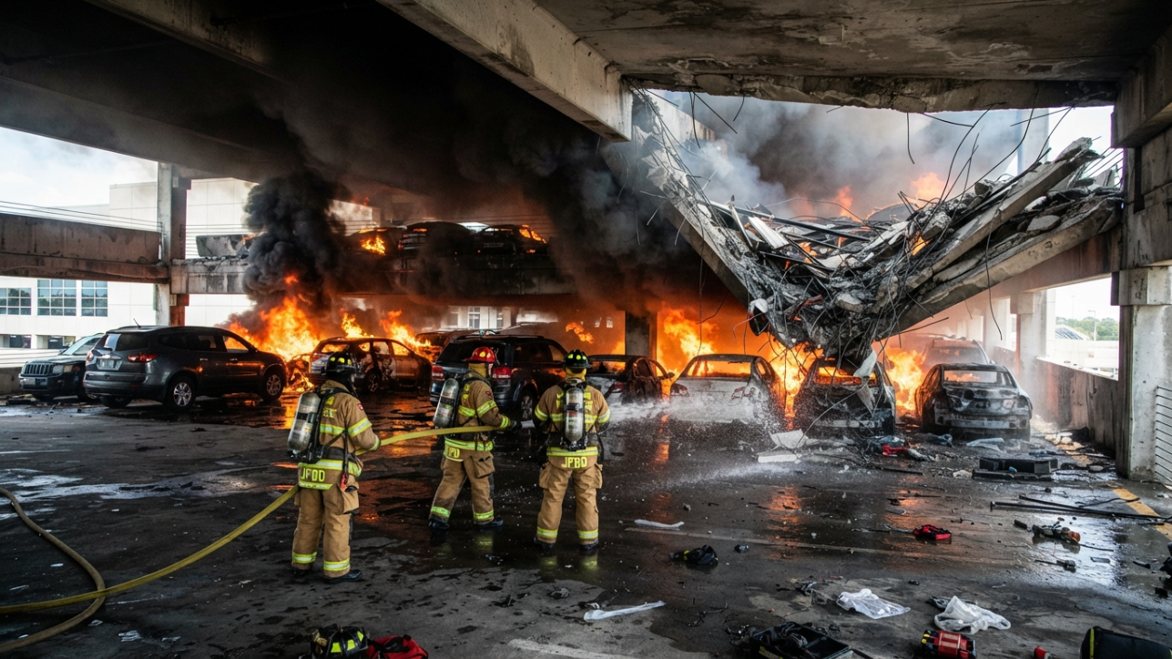 Fire, collapse, and chaos; Jacksonville Airport garage incident