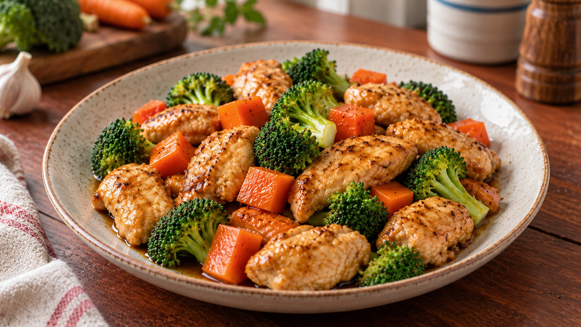 Fresh broccoli and chicken in a homemade savory sauce