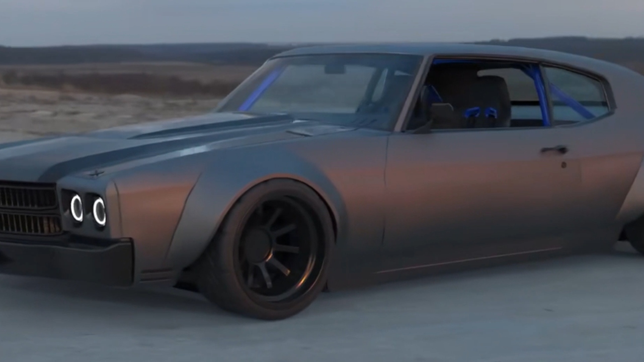 Matte gray Chevy Chevelle 3D custom render concept