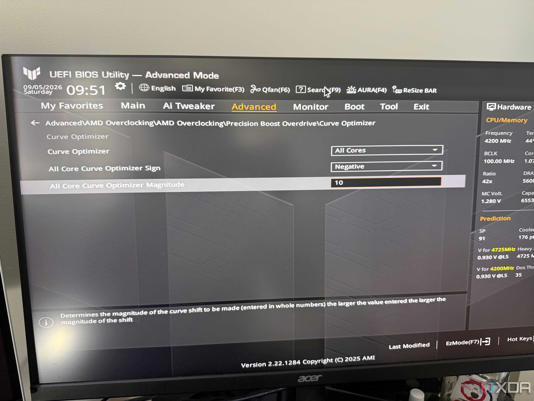 AMD PBO Curve Optimizer set to -10