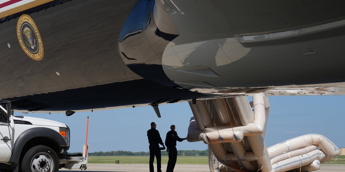 The emergency slide on Trump's Qatari Air Force One just deployed