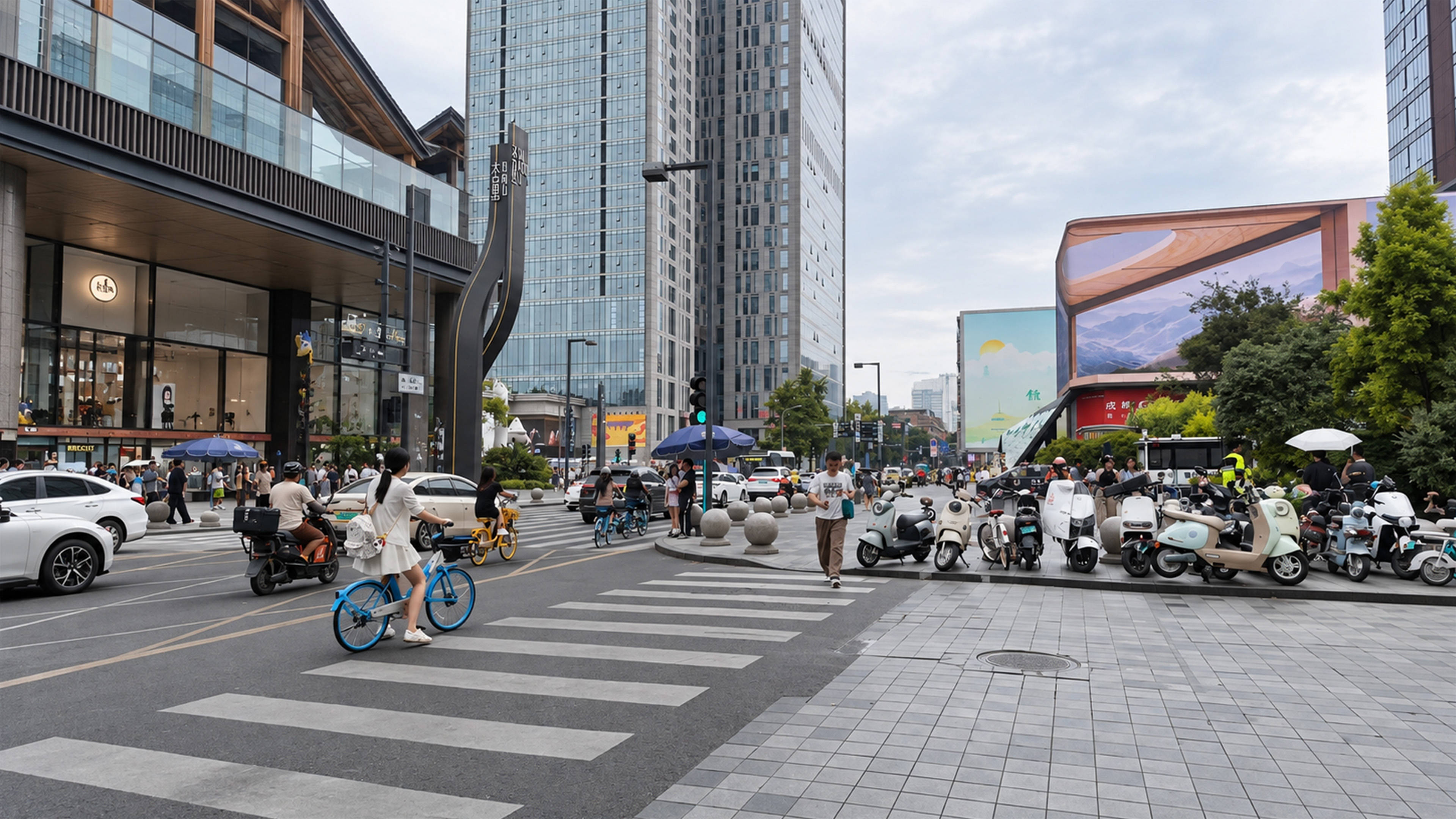 Walking through the busy streets of Chengdu