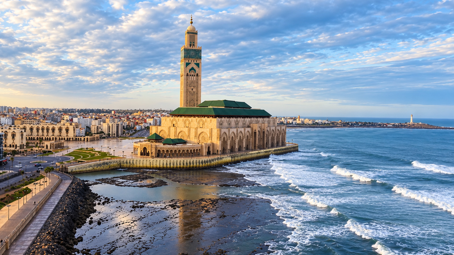 This massive mosque extends over the Atlantic coast
