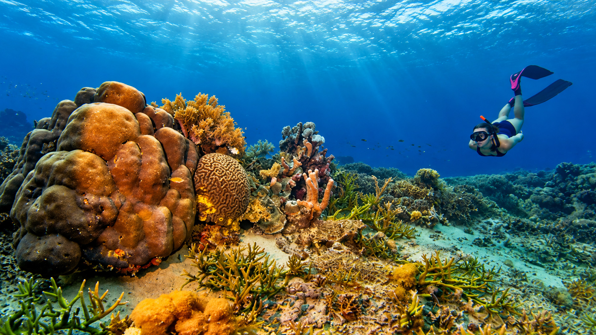 Colorful coral reefs and tropical fish around Komodo