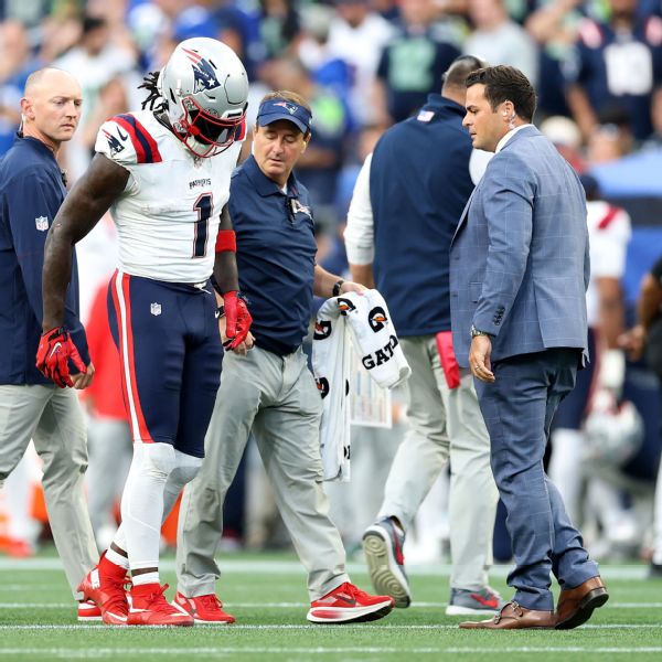 AJ Brown's debut for Patriots ends with ankle injury