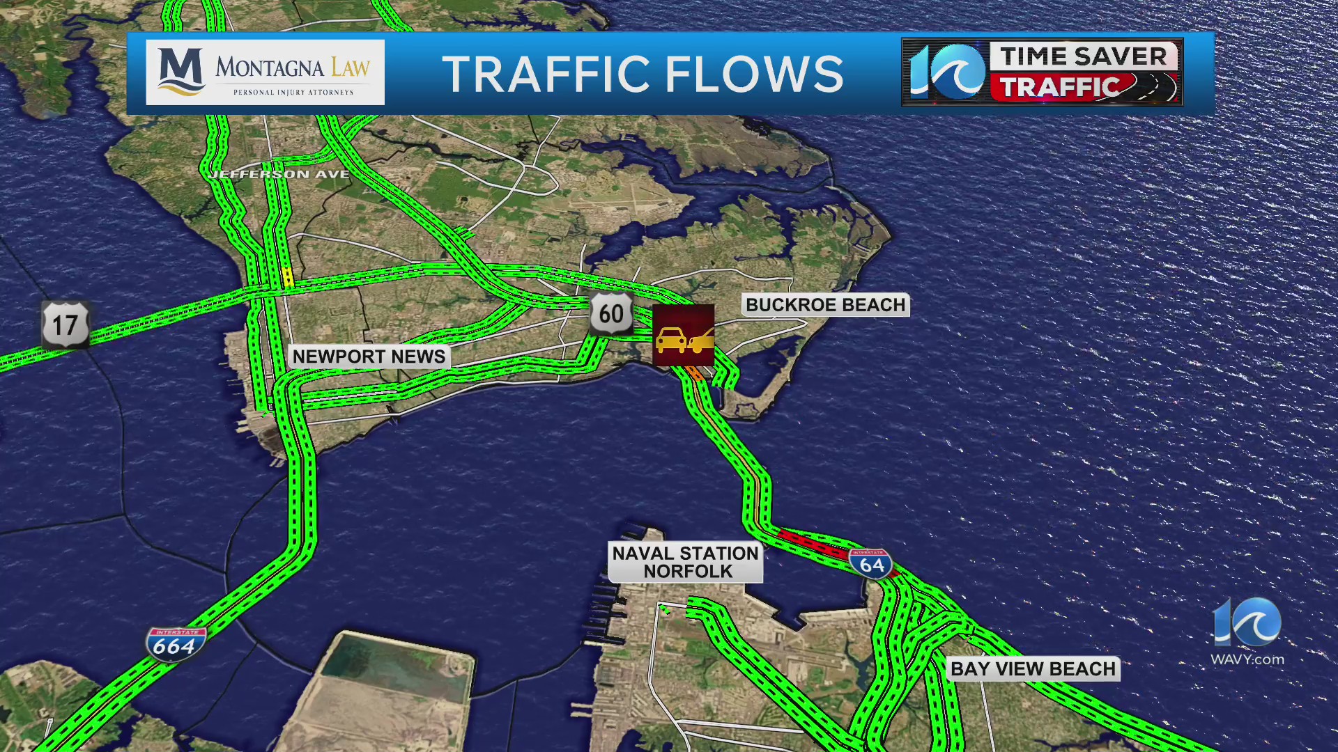 All westbound lanes on I-64 at HRBT closed due to multi-vehicle crash